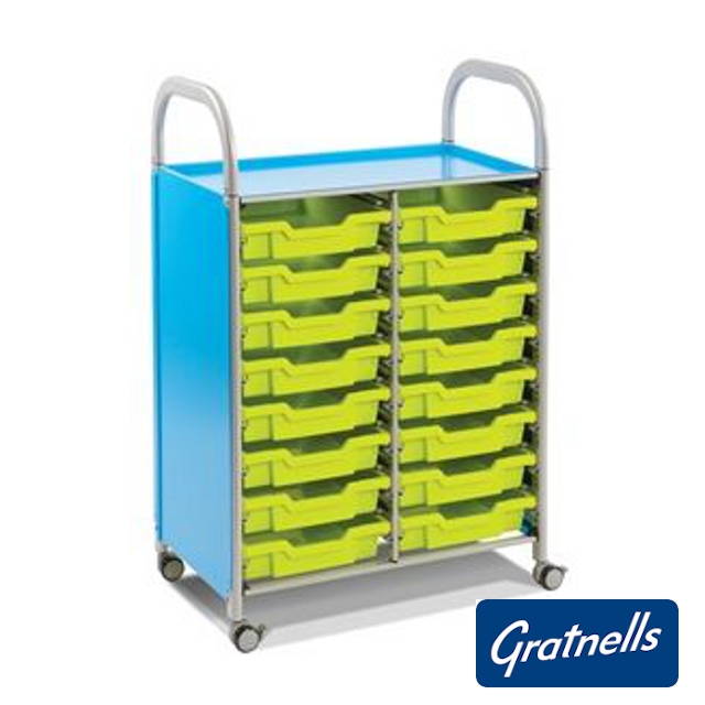 Callero double column trolley, 16 shallow trays (F1)
