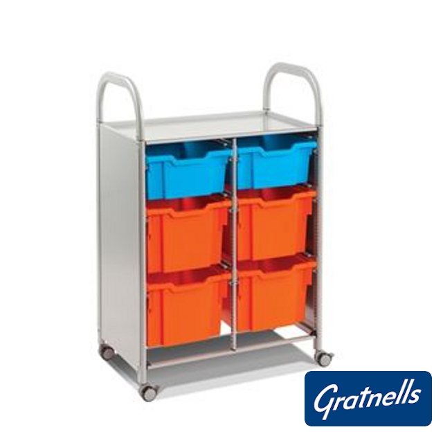 Callero double column trolley, 2 deep trays and 4 extra deep trays